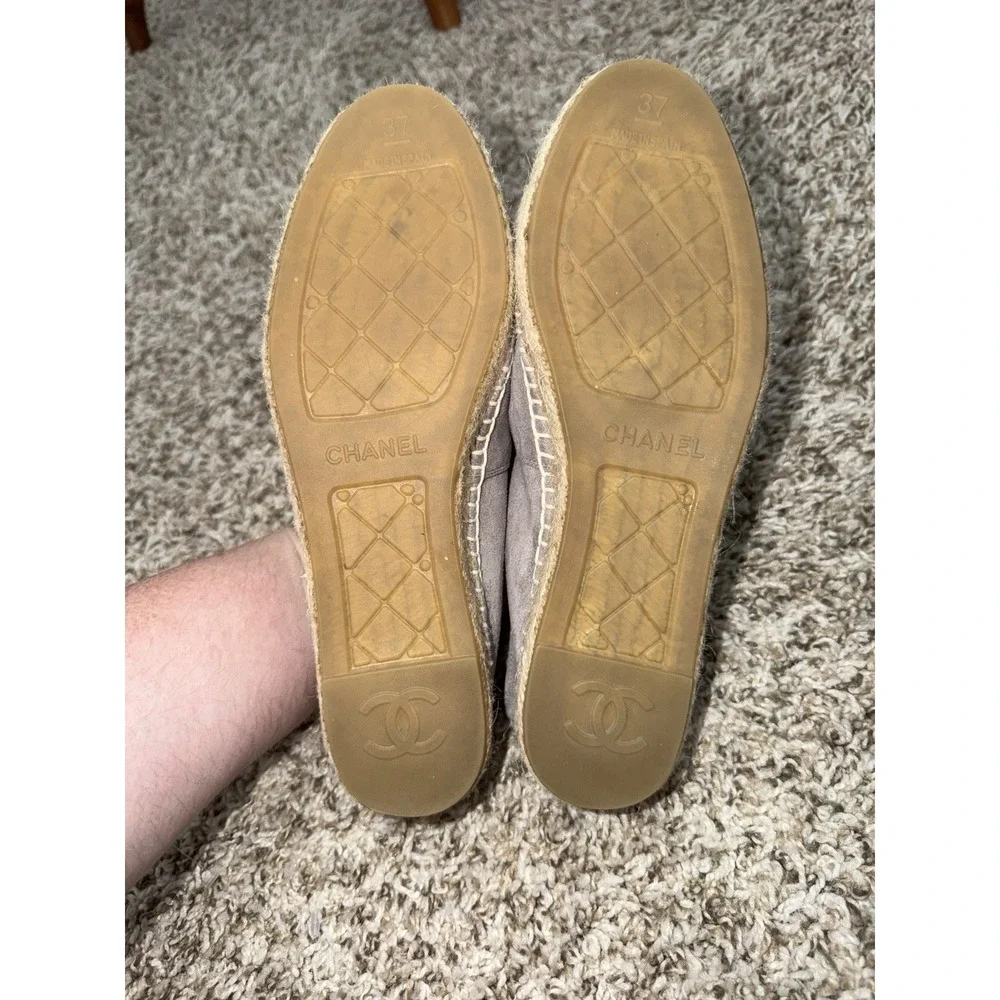 CHANEL Black Grey Suede Leather Espadrilles Sz 37 Size US 6.5 AMAZING CONDITION - Picture 5 of 8